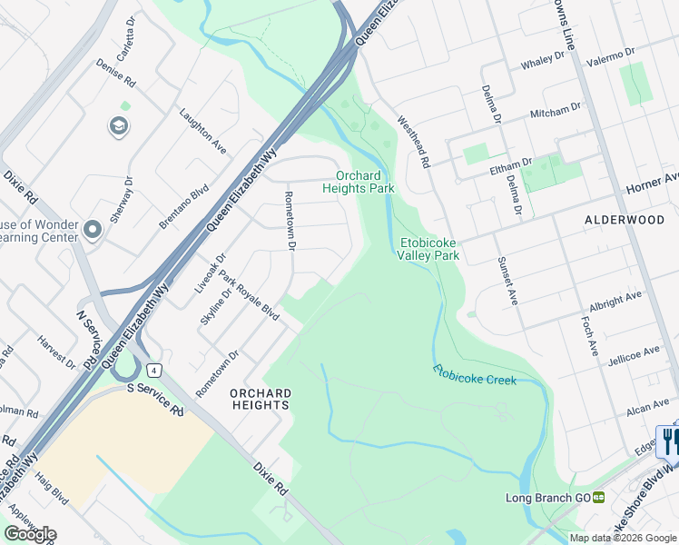 map of restaurants, bars, coffee shops, grocery stores, and more near 1602 Lincolnshire Boulevard in Mississauga