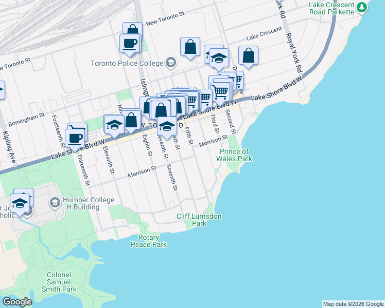 map of restaurants, bars, coffee shops, grocery stores, and more near 78 Fifth Street in Toronto
