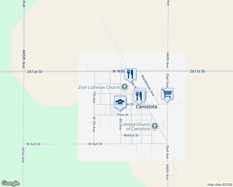 map of restaurants, bars, coffee shops, grocery stores, and more near 401-499 West Elm Street in Canistota