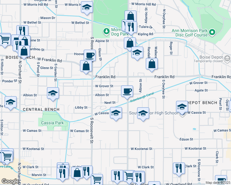 map of restaurants, bars, coffee shops, grocery stores, and more near 3916 Albion Street in Boise