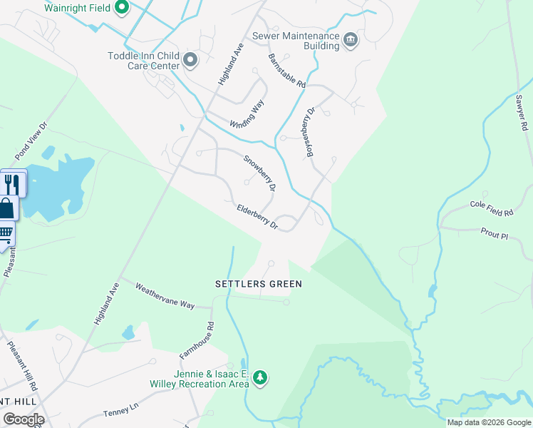 map of restaurants, bars, coffee shops, grocery stores, and more near 132 Elderberry Drive in South Portland