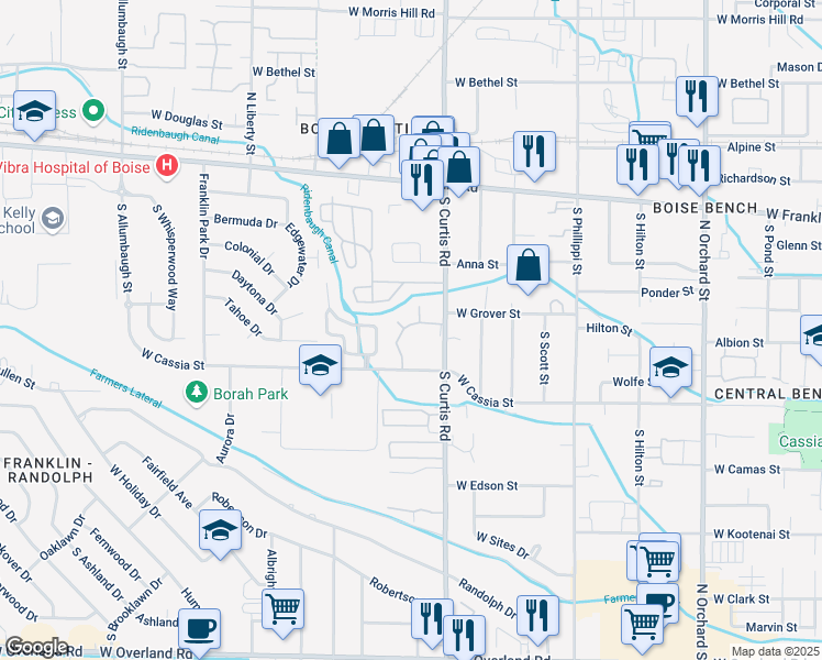 map of restaurants, bars, coffee shops, grocery stores, and more near 507 South Curtis Road in Boise