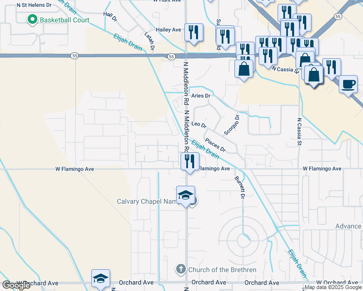 map of restaurants, bars, coffee shops, grocery stores, and more near 2520 Sagittarius Drive in Nampa