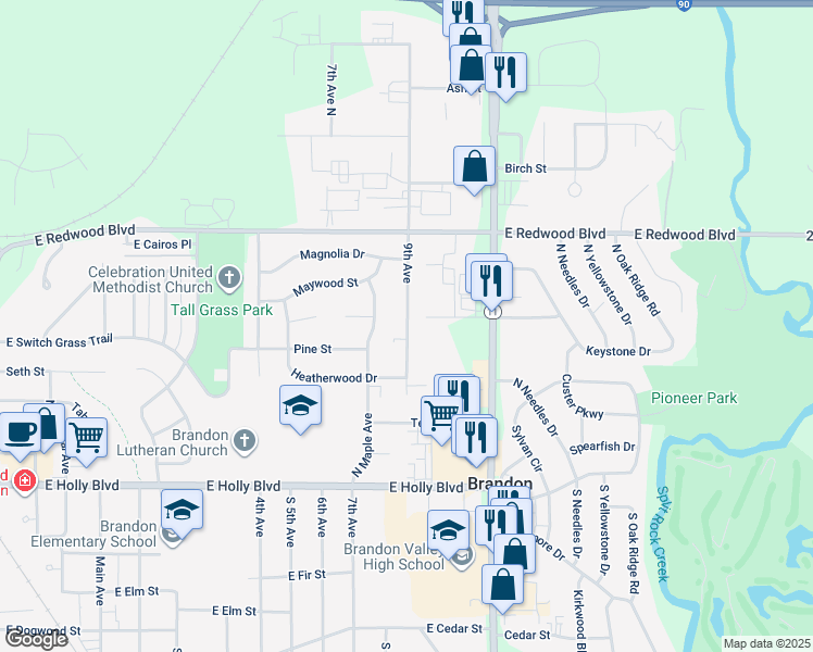 map of restaurants, bars, coffee shops, grocery stores, and more near 401 9th Avenue in Brandon
