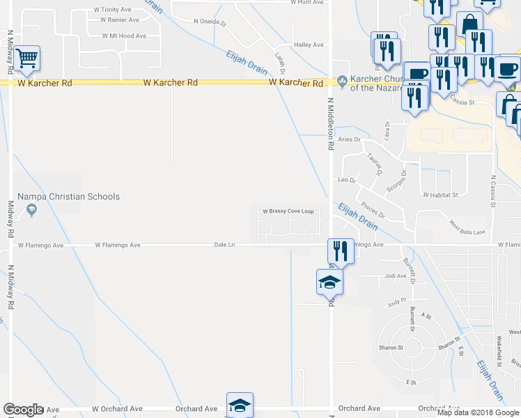 map of restaurants, bars, coffee shops, grocery stores, and more near 11118 West Brassy Cove Loop in Nampa