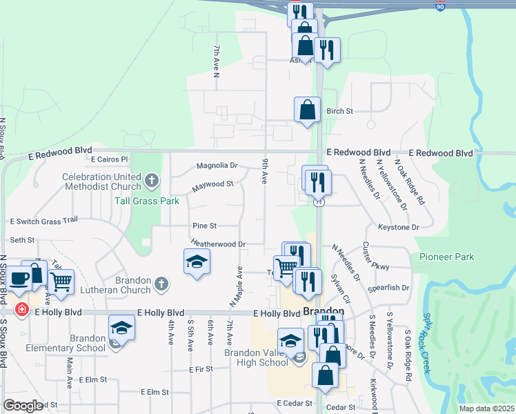 map of restaurants, bars, coffee shops, grocery stores, and more near 401 9th Avenue in Brandon