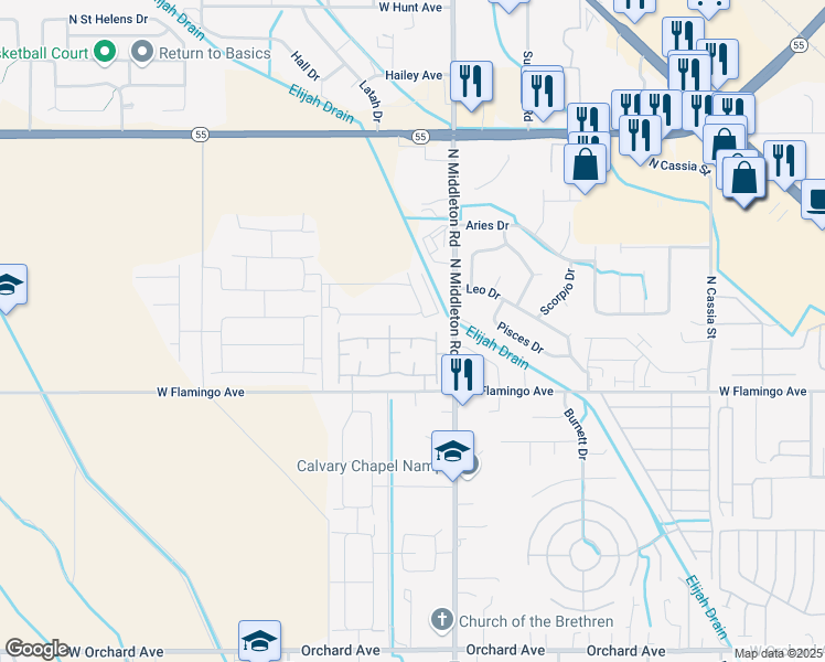 map of restaurants, bars, coffee shops, grocery stores, and more near 11160 West Brassy Cove Loop in Nampa