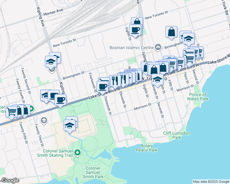 map of restaurants, bars, coffee shops, grocery stores, and more near in Toronto