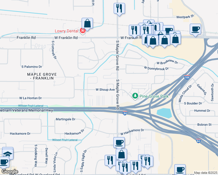 map of restaurants, bars, coffee shops, grocery stores, and more near 9043 West Shoup Avenue in Boise