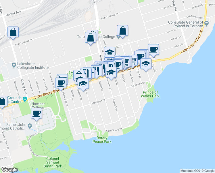 map of restaurants, bars, coffee shops, grocery stores, and more near in Toronto