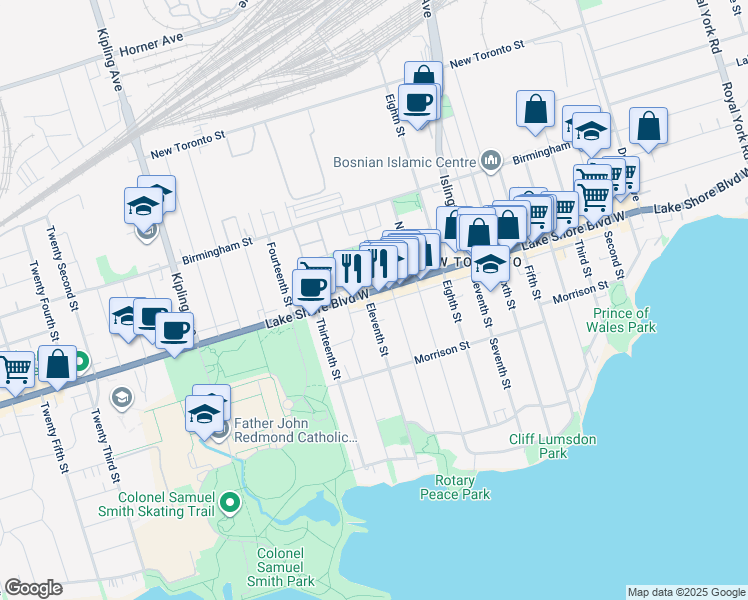 map of restaurants, bars, coffee shops, grocery stores, and more near in Toronto