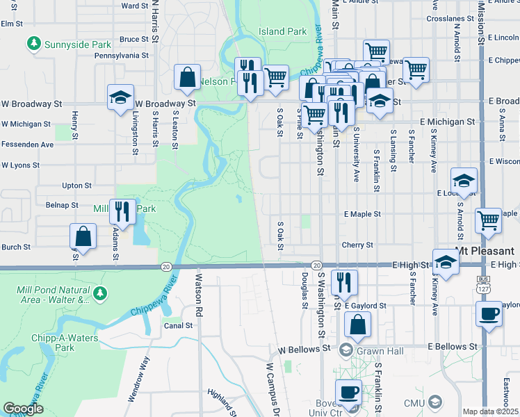 map of restaurants, bars, coffee shops, grocery stores, and more near 420 Walnut Street in Mount Pleasant