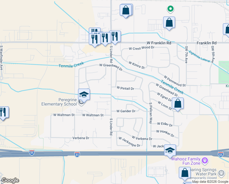 map of restaurants, bars, coffee shops, grocery stores, and more near 660 South Linder Road in Meridian