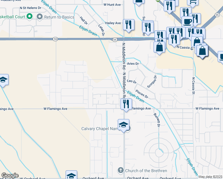 map of restaurants, bars, coffee shops, grocery stores, and more near 11160 West Brassy Cove Loop in Nampa
