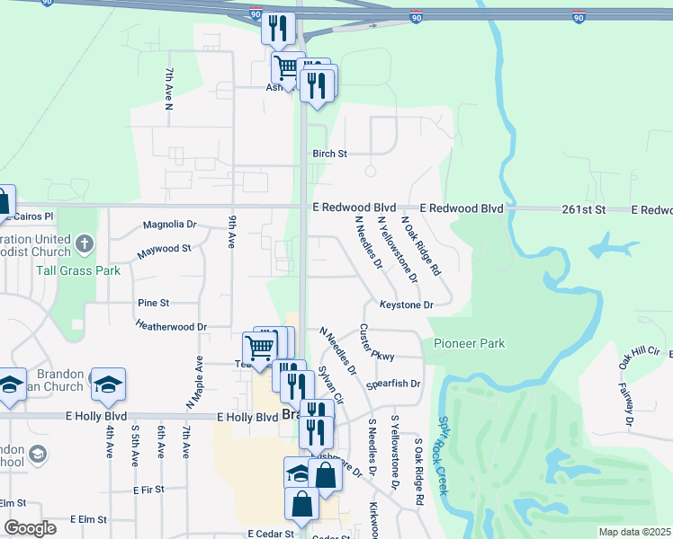 map of restaurants, bars, coffee shops, grocery stores, and more near 405 North Teton Drive in Brandon