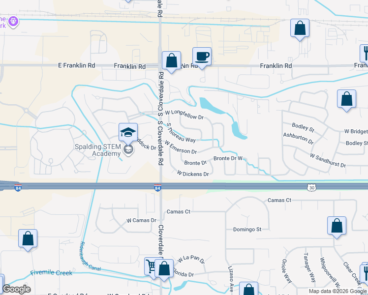 map of restaurants, bars, coffee shops, grocery stores, and more near 12034 West Bronte Drive in Boise
