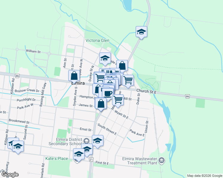 map of restaurants, bars, coffee shops, grocery stores, and more near in Waterloo Regional Municipality