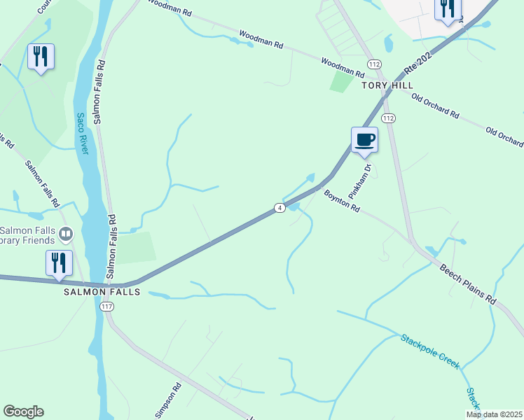 map of restaurants, bars, coffee shops, grocery stores, and more near 122 Narragansett Trail in Buxton