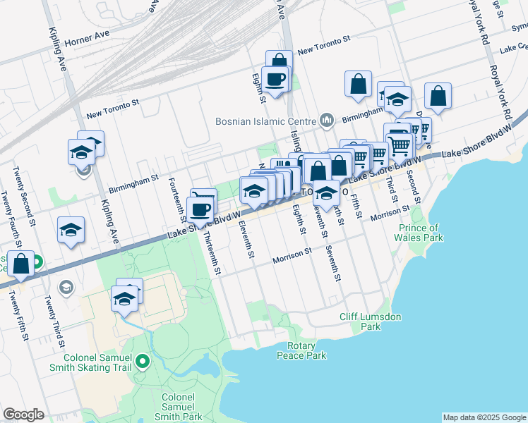 map of restaurants, bars, coffee shops, grocery stores, and more near in Toronto