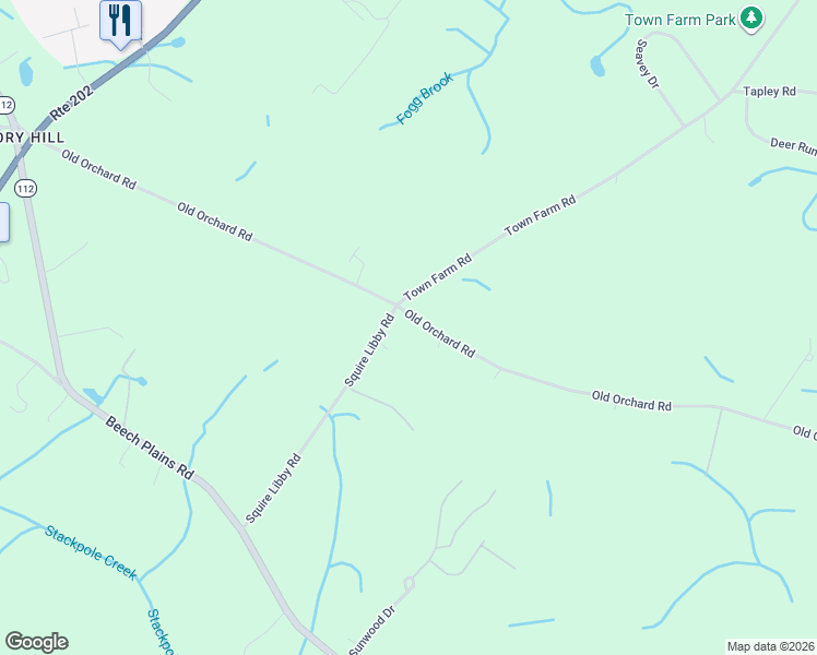 map of restaurants, bars, coffee shops, grocery stores, and more near 176 Old Orchard Road in Buxton