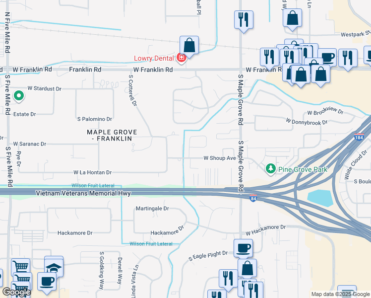 map of restaurants, bars, coffee shops, grocery stores, and more near 549 South Emily Avenue in Boise