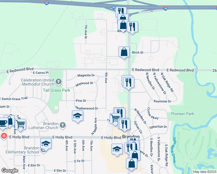 map of restaurants, bars, coffee shops, grocery stores, and more near 509 9th Avenue in Brandon