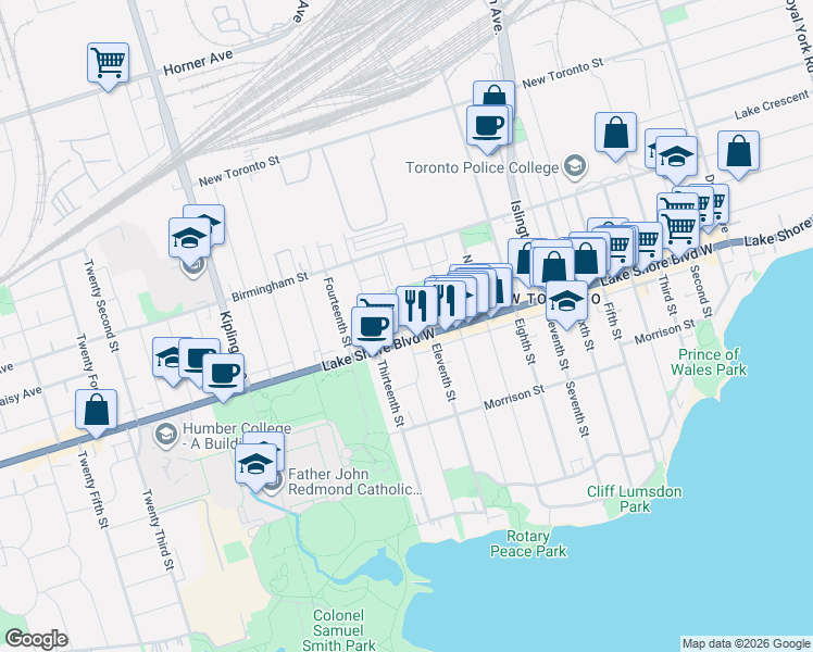 map of restaurants, bars, coffee shops, grocery stores, and more near in Toronto