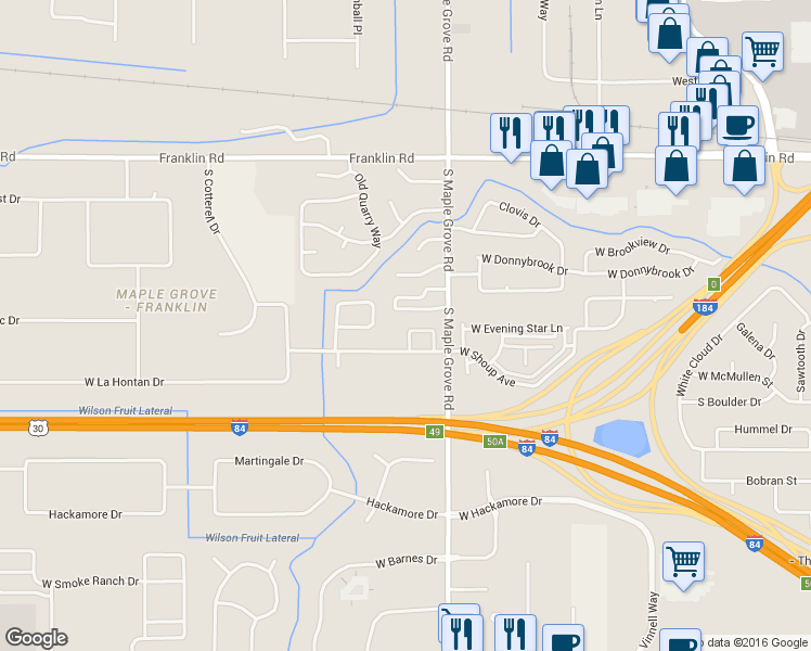 map of restaurants, bars, coffee shops, grocery stores, and more near 480 South Floyd Drive in Boise