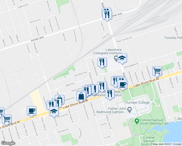 map of restaurants, bars, coffee shops, grocery stores, and more near in Toronto