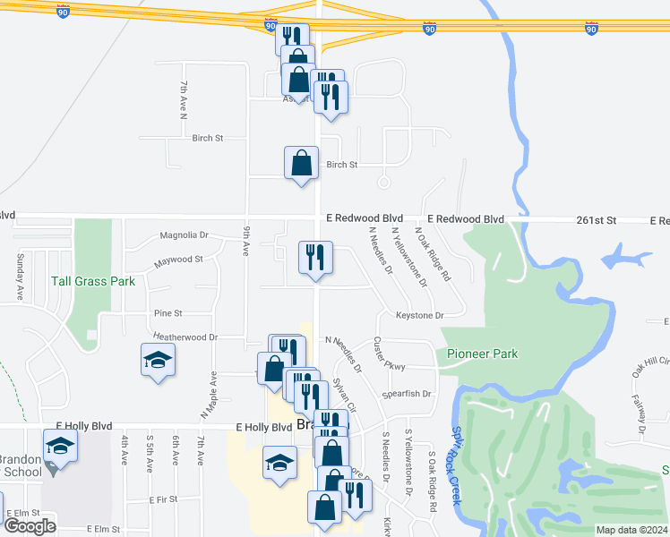 map of restaurants, bars, coffee shops, grocery stores, and more near 610 North Teton Drive in Brandon
