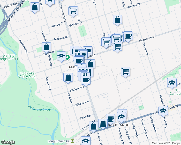 map of restaurants, bars, coffee shops, grocery stores, and more near in Toronto