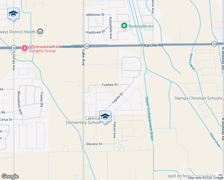 map of restaurants, bars, coffee shops, grocery stores, and more near 12731 Slatestone Way in Nampa