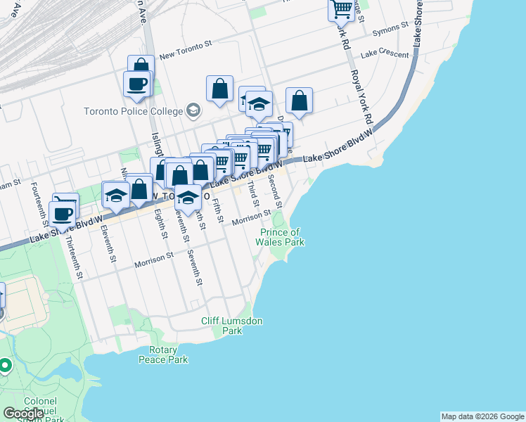 map of restaurants, bars, coffee shops, grocery stores, and more near in Toronto