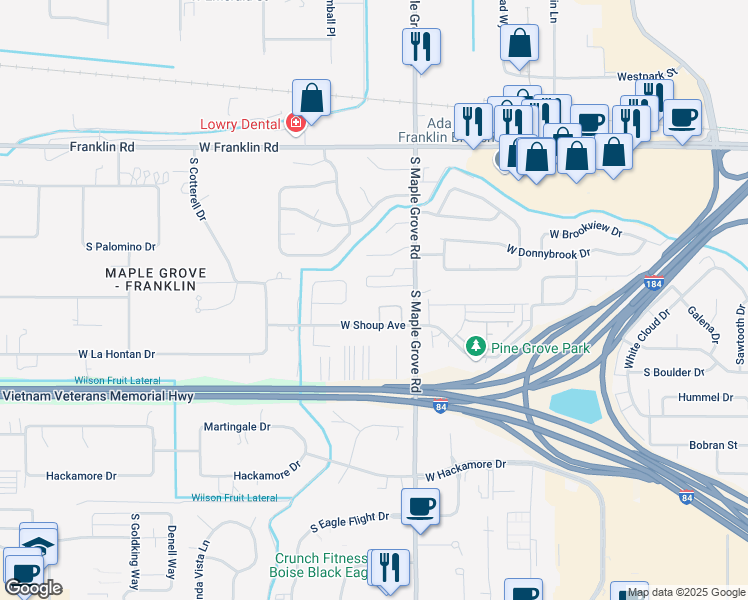 map of restaurants, bars, coffee shops, grocery stores, and more near 498 South Floyd Drive in Boise