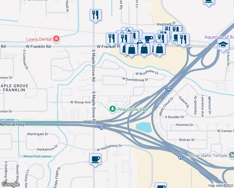 map of restaurants, bars, coffee shops, grocery stores, and more near 8724 West Evening Star Lane in Boise