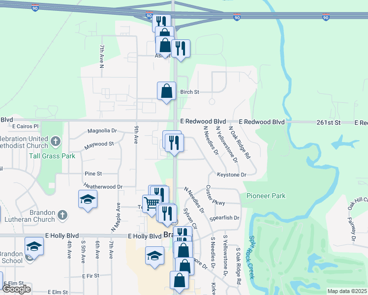 map of restaurants, bars, coffee shops, grocery stores, and more near 610 North Teton Drive in Brandon
