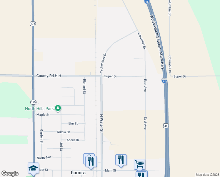 map of restaurants, bars, coffee shops, grocery stores, and more near in Lomira