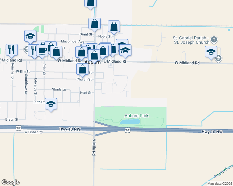 map of restaurants, bars, coffee shops, grocery stores, and more near 418 Willow Bend in Auburn