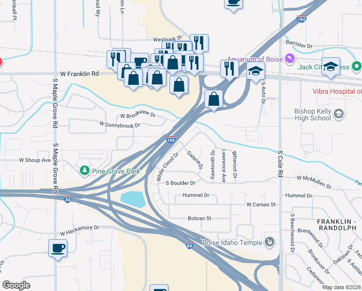 map of restaurants, bars, coffee shops, grocery stores, and more near 473 White Cloud Drive in Boise