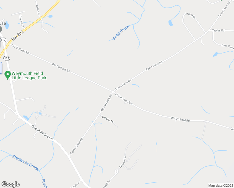 map of restaurants, bars, coffee shops, grocery stores, and more near 176 Old Orchard Road in Buxton