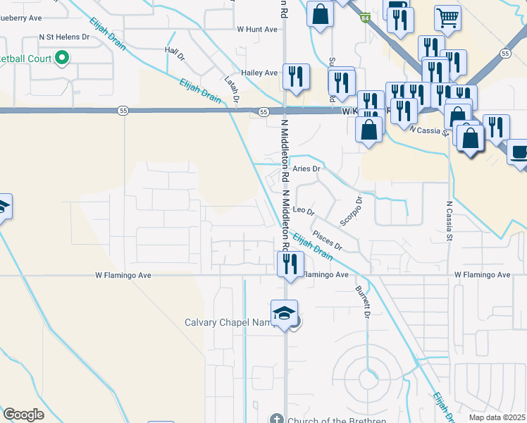 map of restaurants, bars, coffee shops, grocery stores, and more near 1718-1816 N Middleton Rd in Nampa