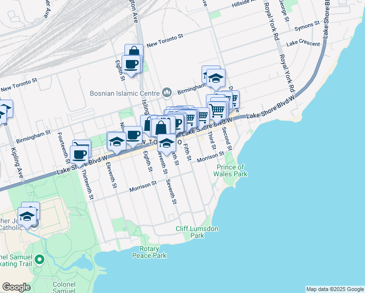 map of restaurants, bars, coffee shops, grocery stores, and more near in Toronto