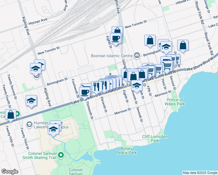 map of restaurants, bars, coffee shops, grocery stores, and more near in Toronto