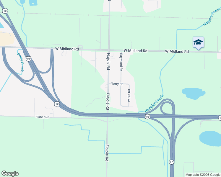 map of restaurants, bars, coffee shops, grocery stores, and more near 4883 Flajole Road in Midland