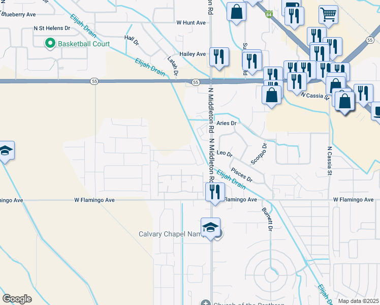 map of restaurants, bars, coffee shops, grocery stores, and more near 1718-1816 N Middleton Rd in Nampa