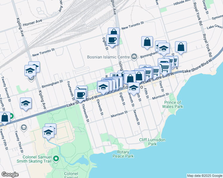 map of restaurants, bars, coffee shops, grocery stores, and more near in Toronto