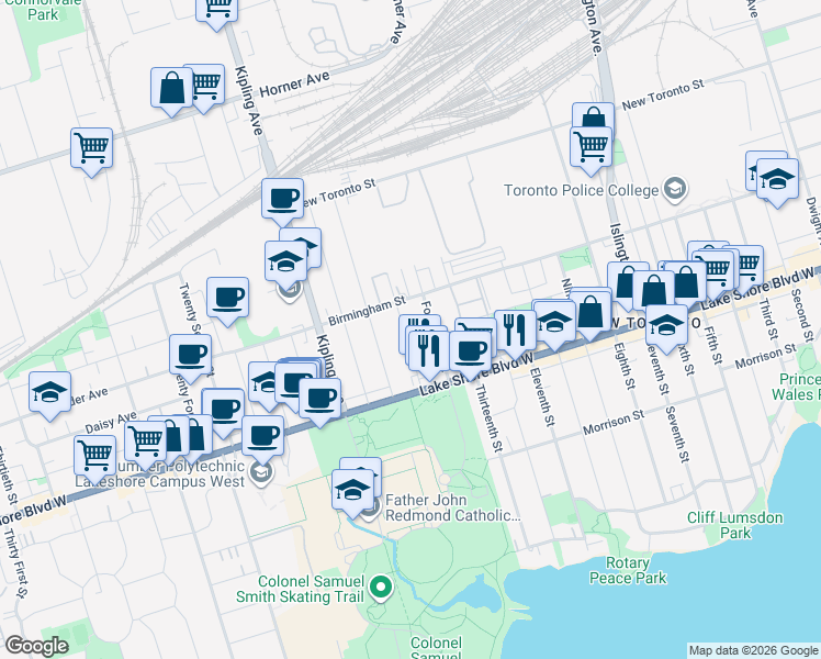 map of restaurants, bars, coffee shops, grocery stores, and more near in Toronto
