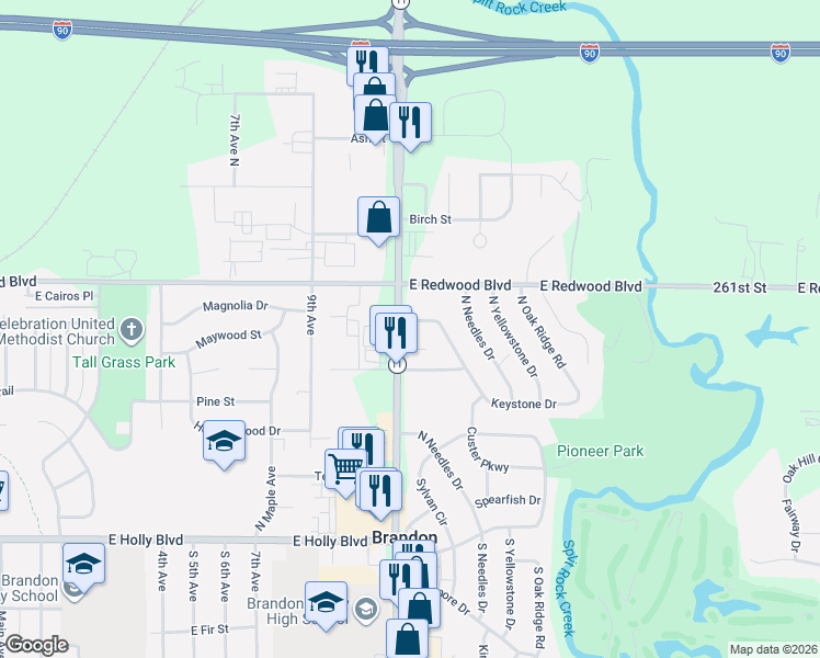 map of restaurants, bars, coffee shops, grocery stores, and more near 610 North Teton Drive in Brandon
