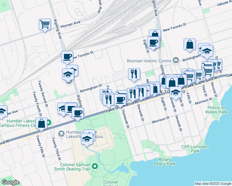 map of restaurants, bars, coffee shops, grocery stores, and more near 10 William Jackson Way in Toronto