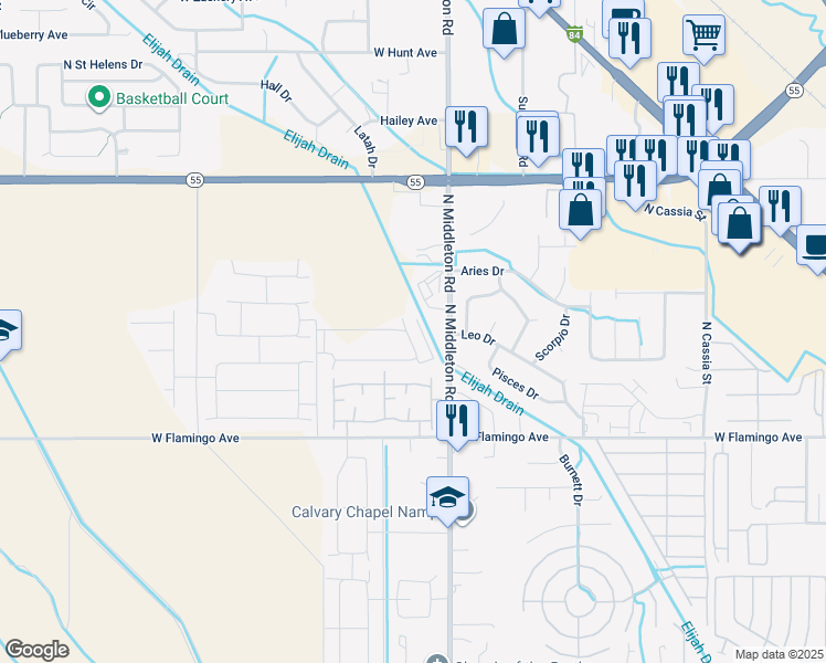 map of restaurants, bars, coffee shops, grocery stores, and more near 1718-1816 N Middleton Rd in Nampa